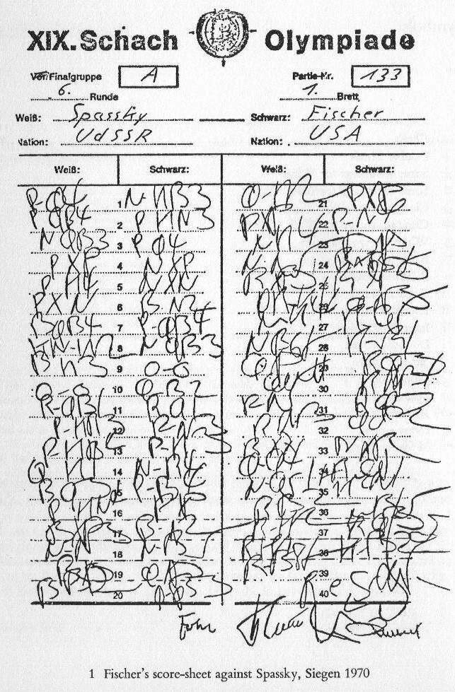 Bobby Fischer's score sheet