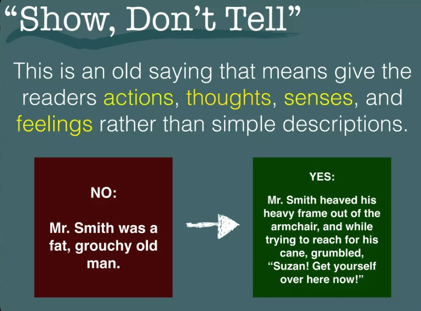 Show don't tell technique in descriptive essay writing