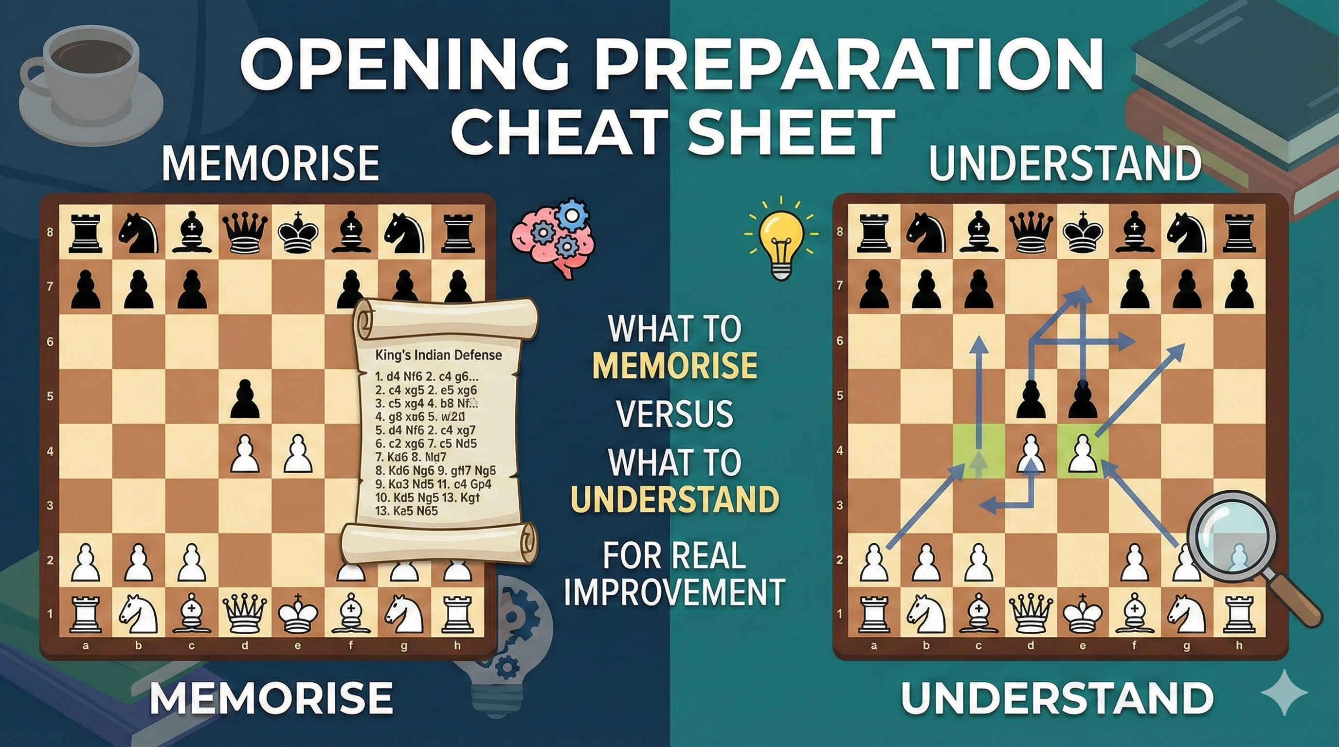 Opening preparation cheat sheet: What to memorise versus what to understand for real improvement